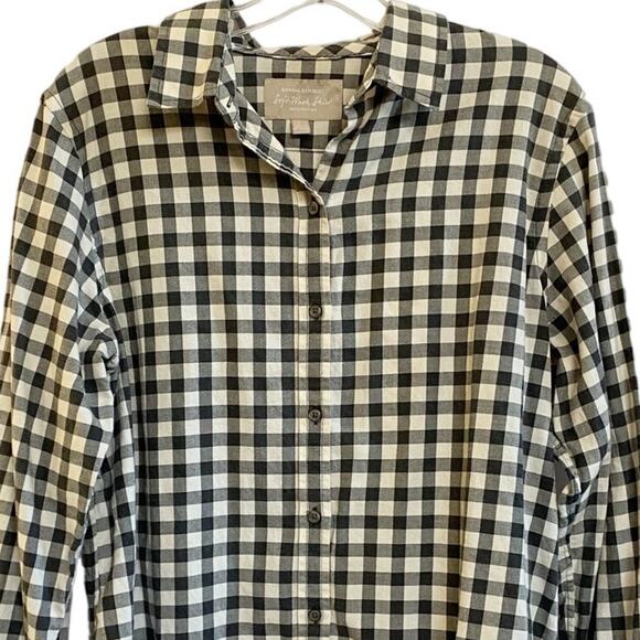 Banana Republic Soft-wash Gingham Flannel Shirt Dark Charcoal L - Picture 11 of 11